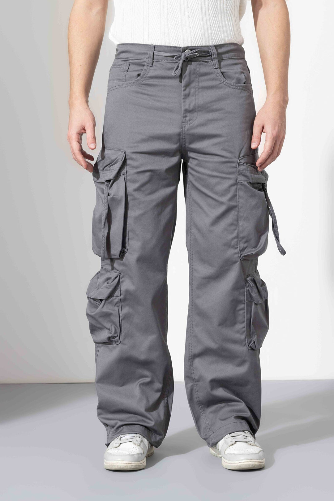 Grey Cotton Multi Pocket Cargo Pant