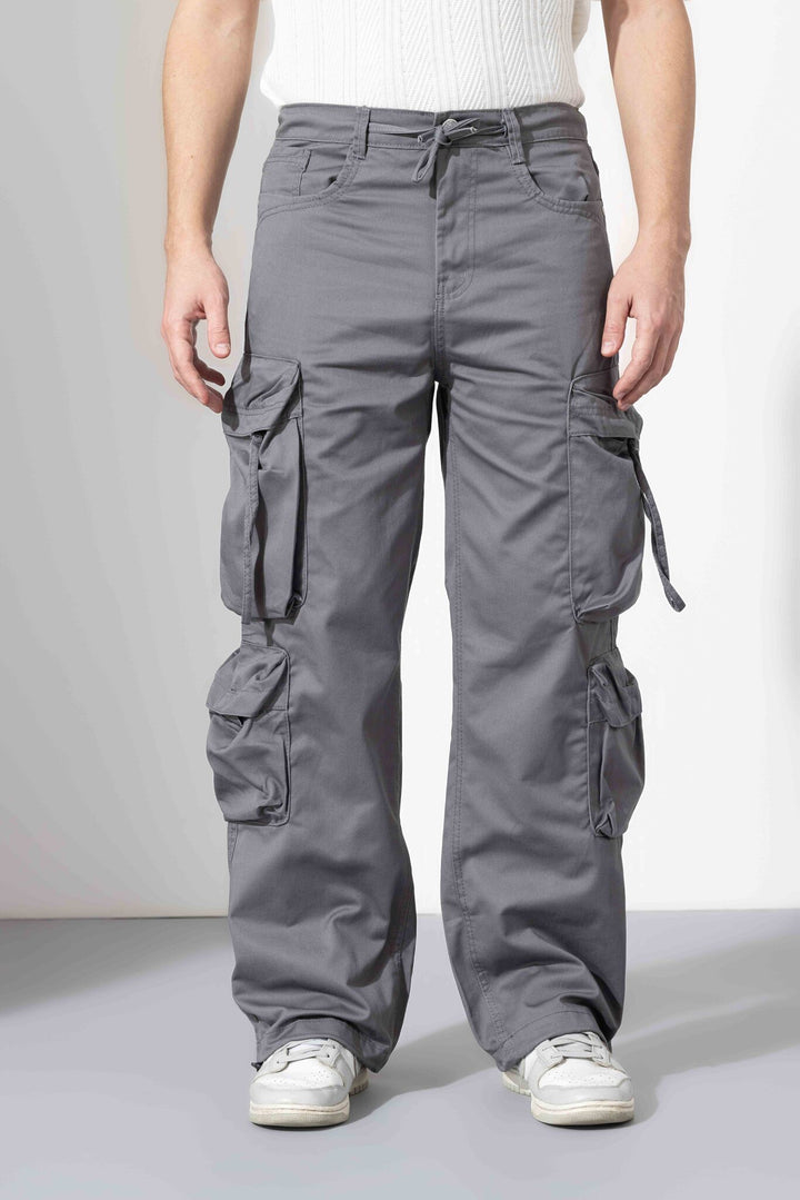 Grey Cotton Multi Pocket Cargo Pant