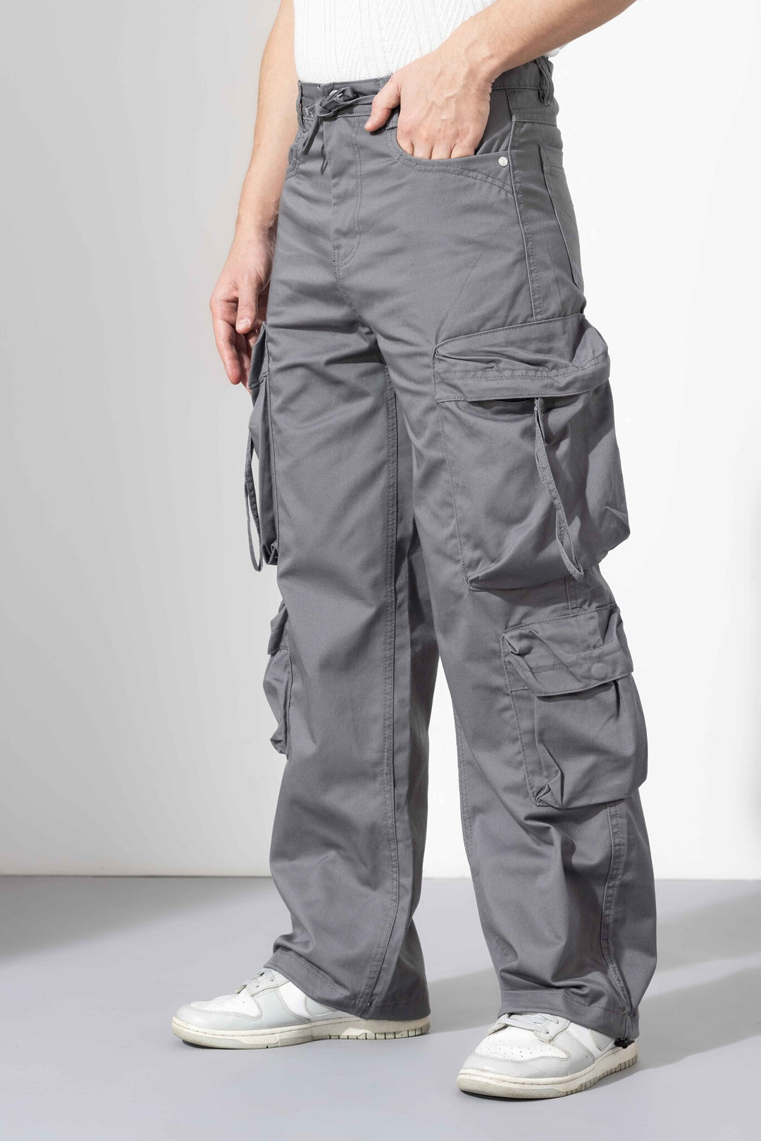 Grey Cotton Multi Pocket Cargo Pant