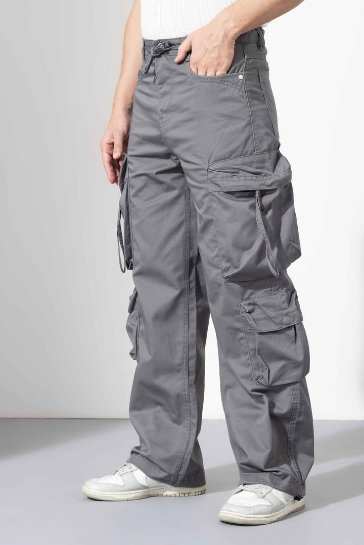 Grey Cotton Multi Pocket Cargo Pant