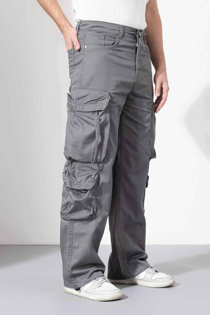 Grey Cotton Multi Pocket Cargo Pant