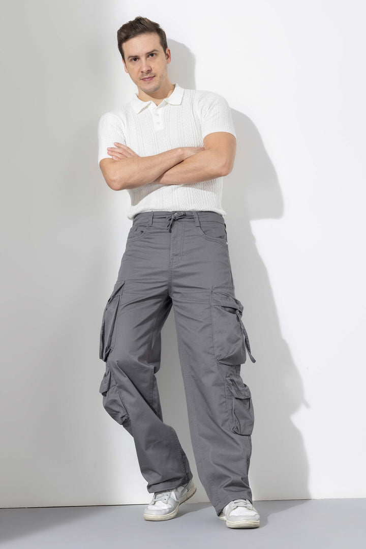 Grey Cotton Multi Pocket Cargo Pant