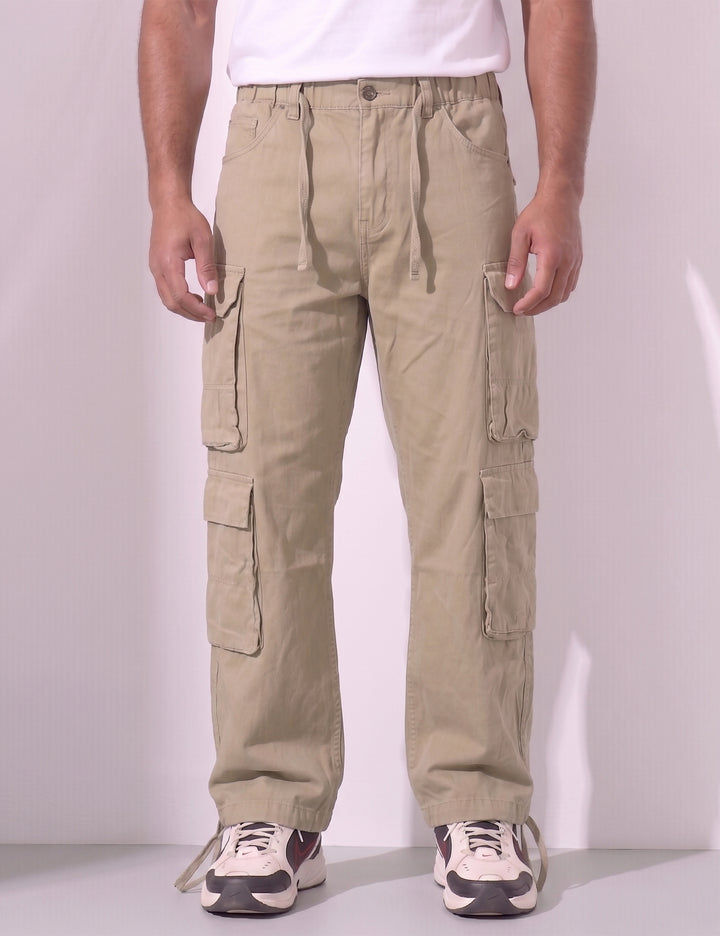Men Elasticated Waist Drawstring Closure Cargo Pant