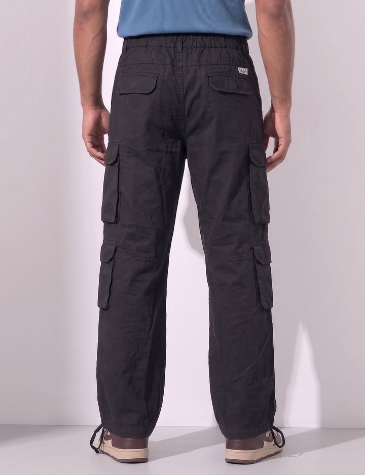 Black Men Elasticated Waist Drawstring Closure Cargo Pant