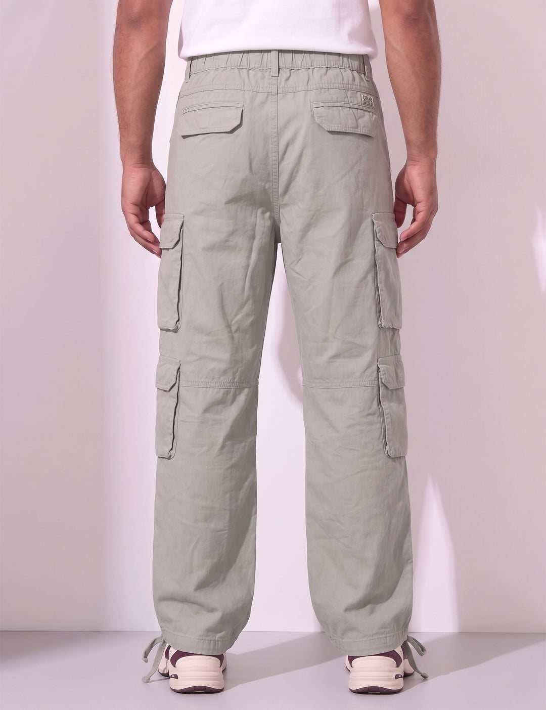 Light Grey Men Elasticated Waist Drawstring Closure Cargo Pant