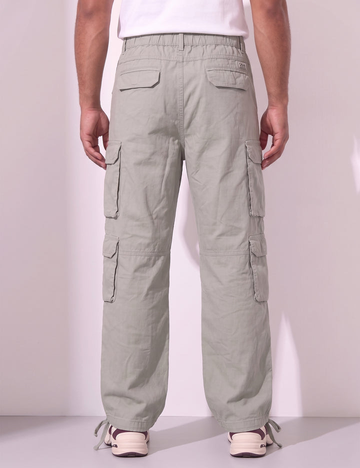 Light Grey Men Elasticated Waist Drawstring Closure Cargo Pant