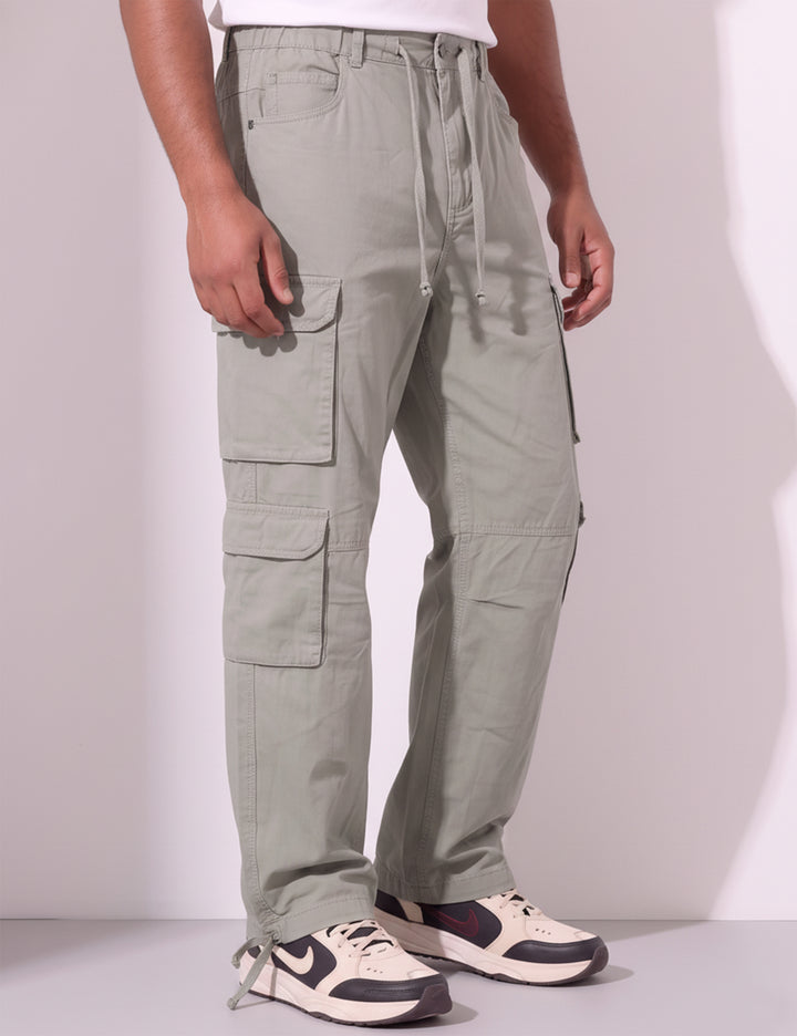 Light Grey Men Elasticated Waist Drawstring Closure Cargo Pant