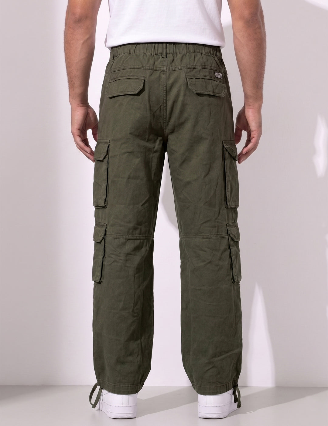 Olive Green Men Elasticated Waist Drawstring Closure Cargo Pant