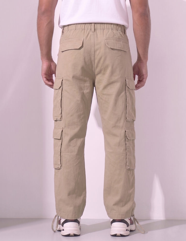 Men Elasticated Waist Drawstring Closure Cargo Pant