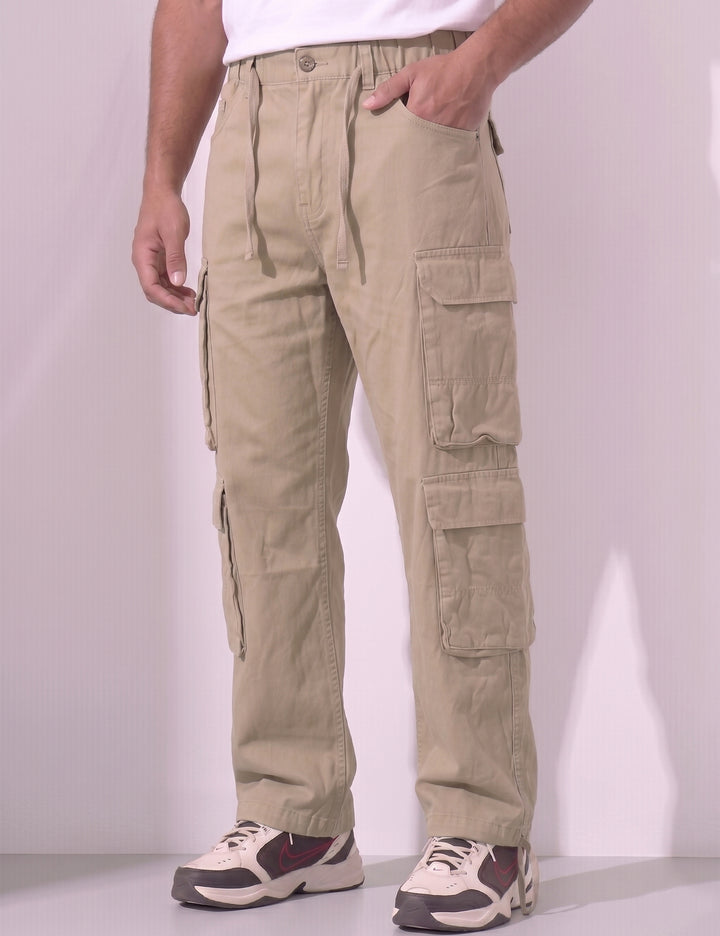 Men Elasticated Waist Drawstring Closure Cargo Pant