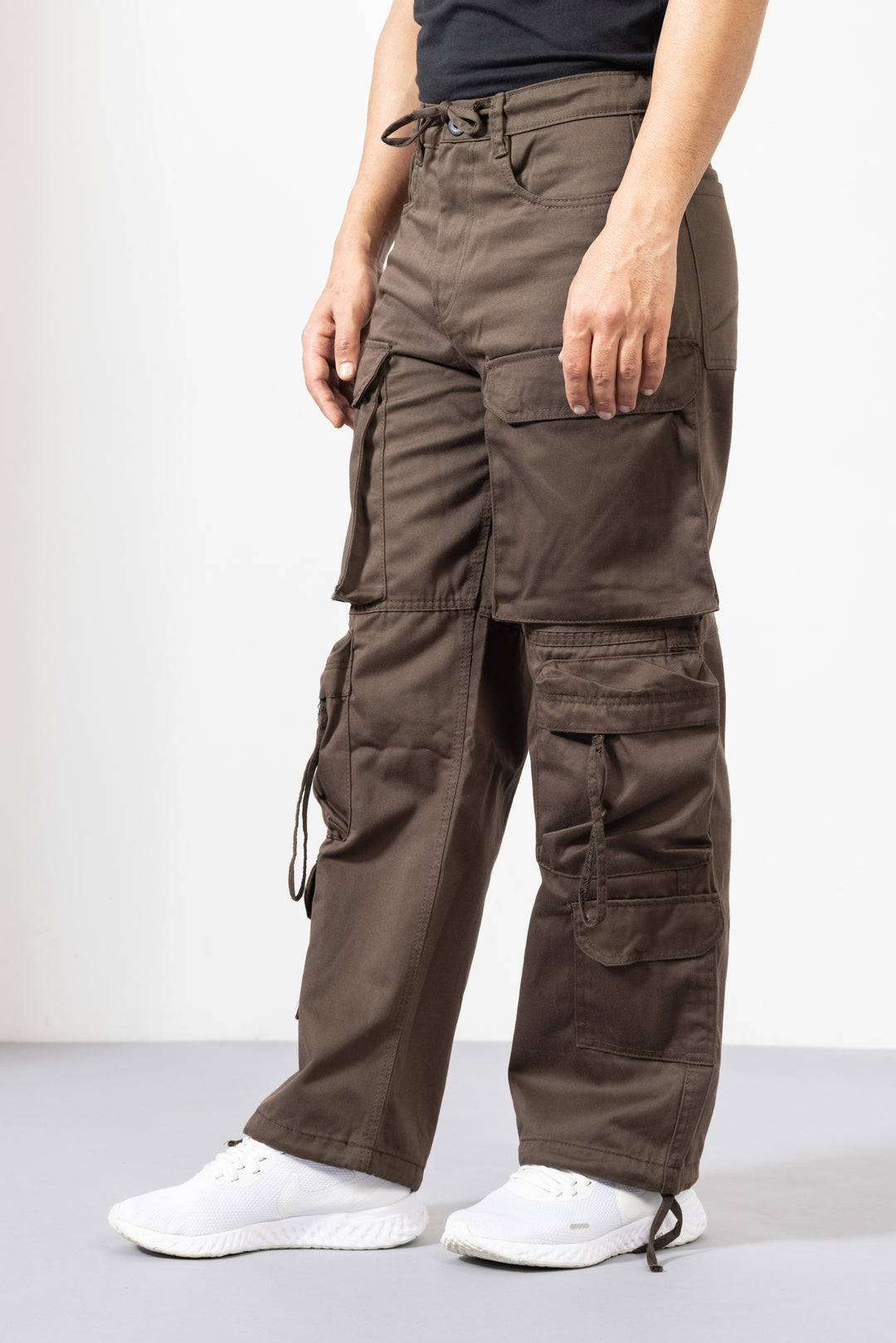 Brown Men Cotton Cargo Pants with Multiple Pockets