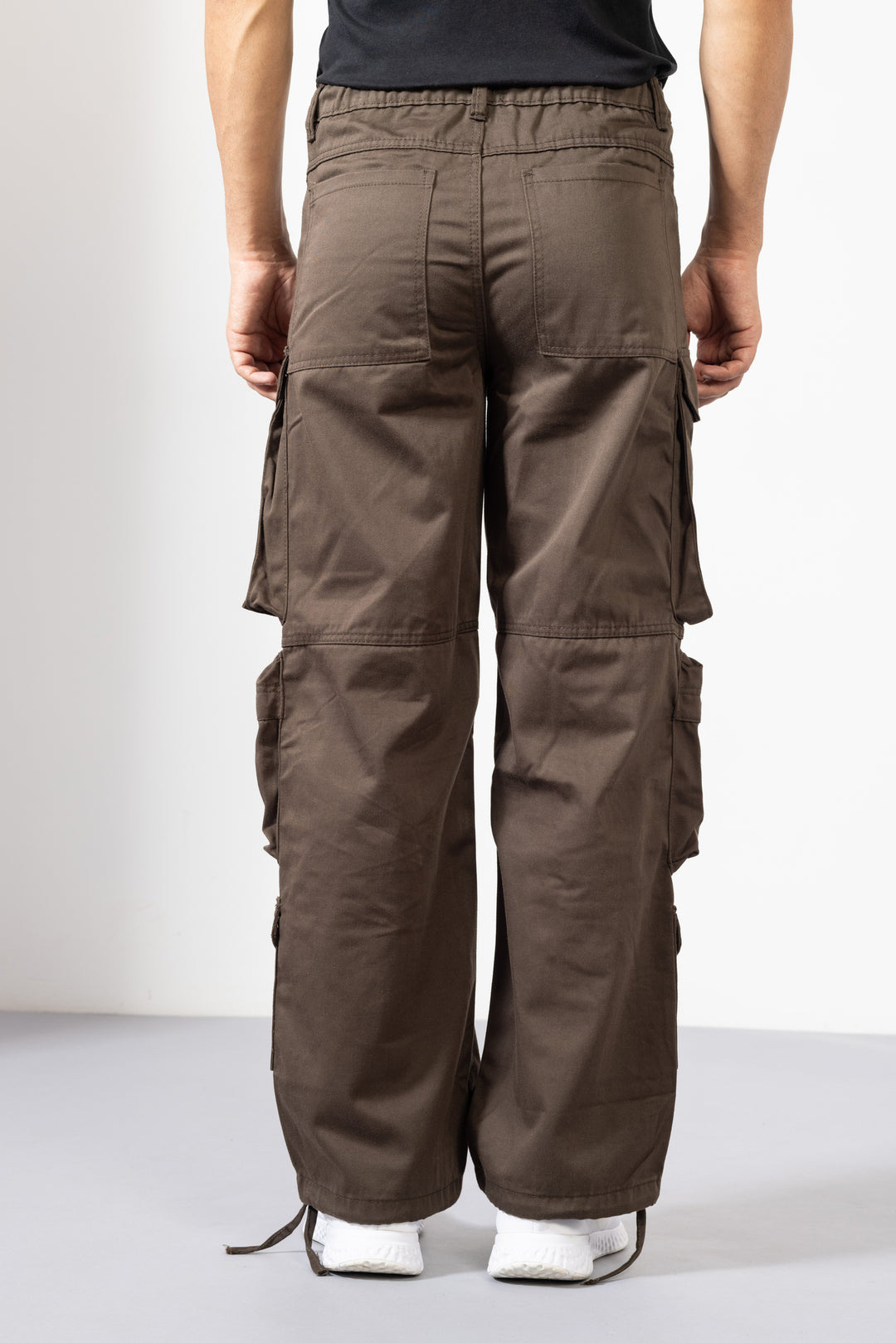Brown Men Cotton Cargo Pants with Multiple Pockets