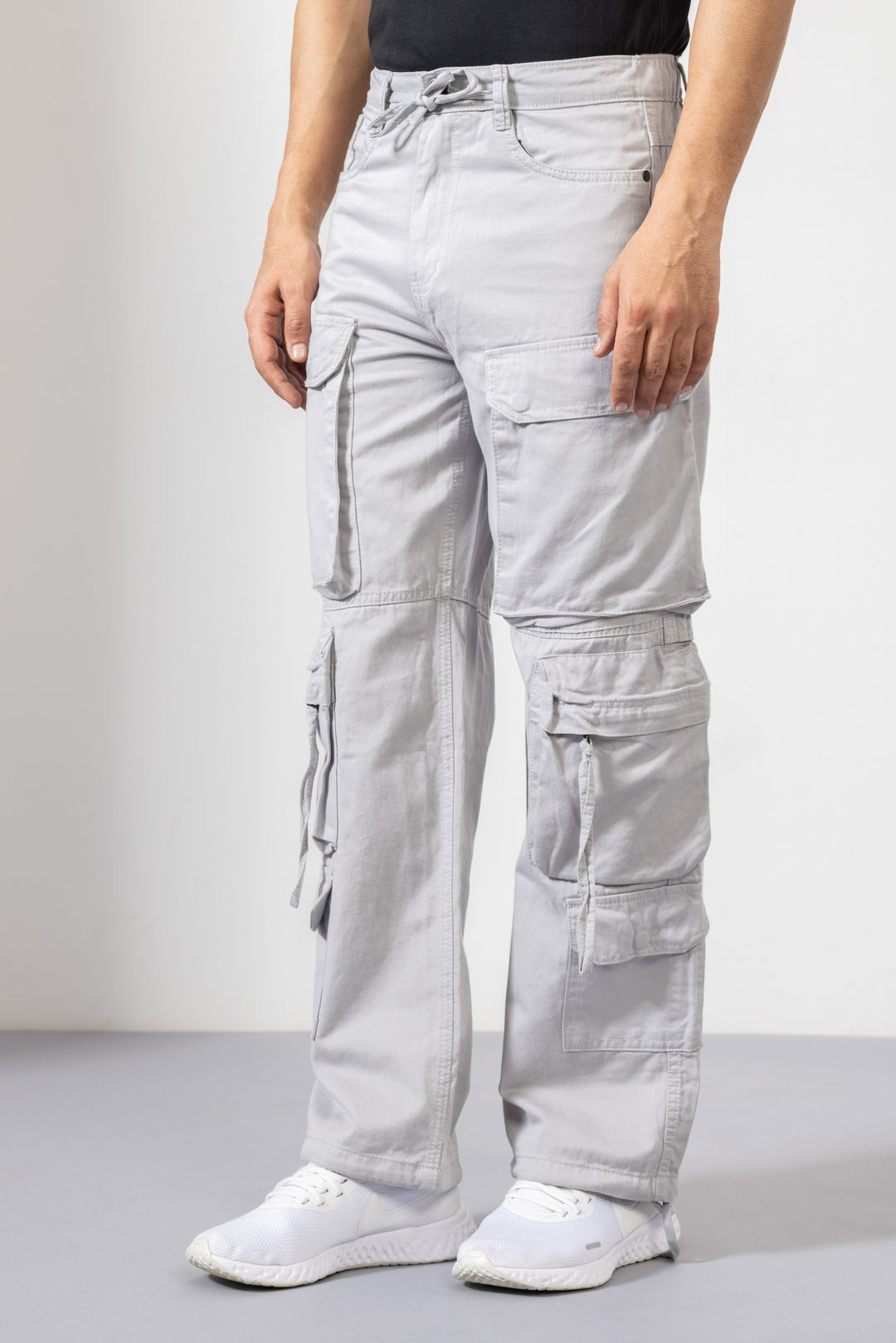 Light Grey Men Cotton Cargo Pants