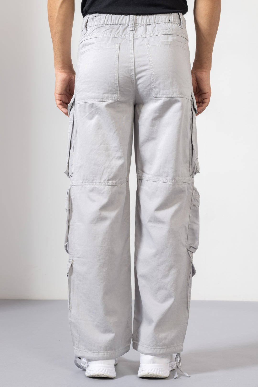 Light Grey Men Cotton Cargo Pants