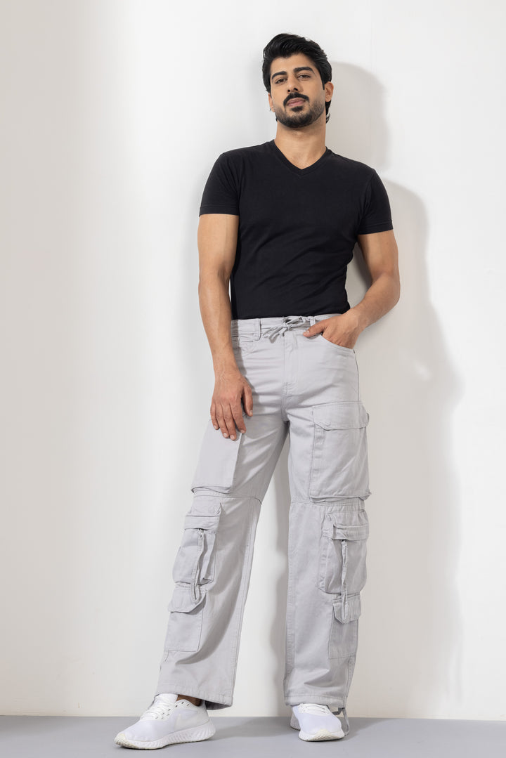 Light Grey Men Cotton Cargo Pants