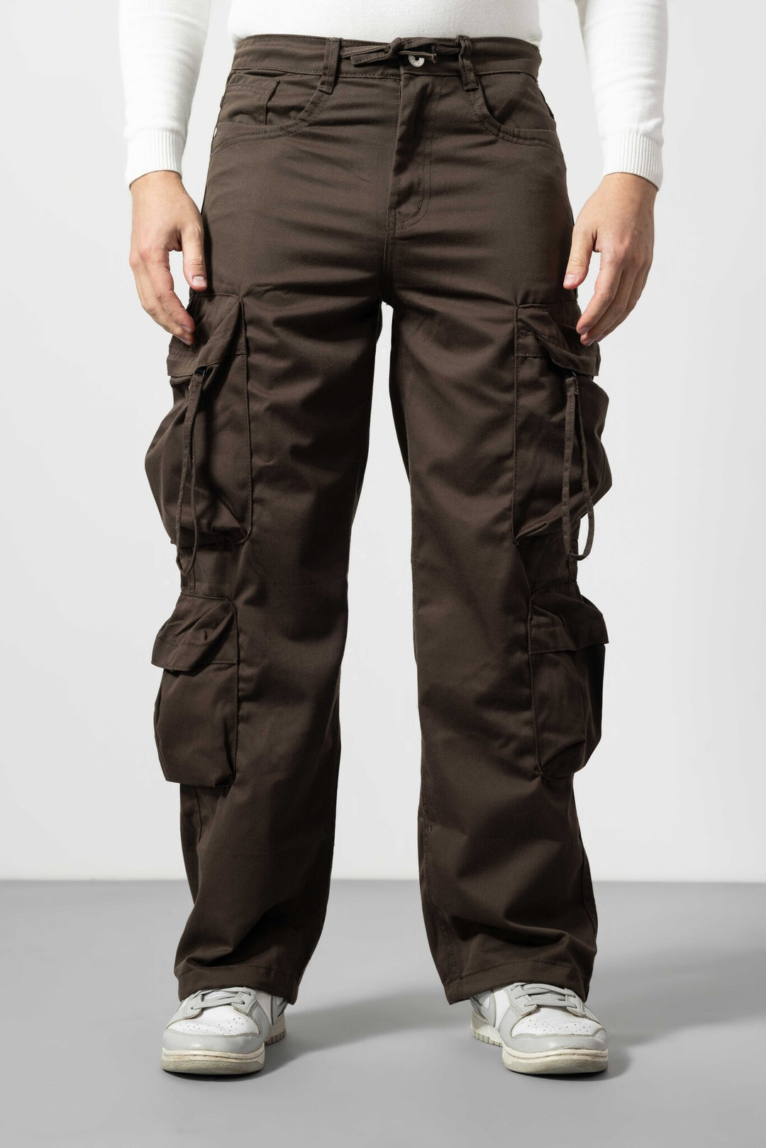 Brown Baggy Fit Cotton Cargo Pants