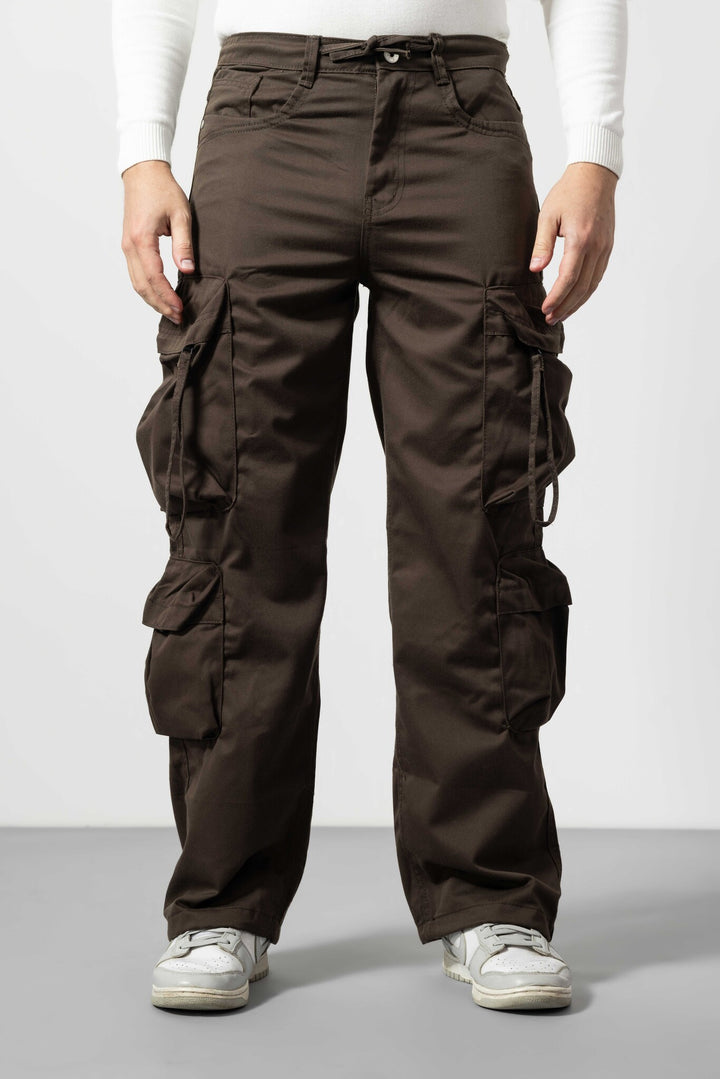 Brown Baggy Fit Cotton Cargo Pants