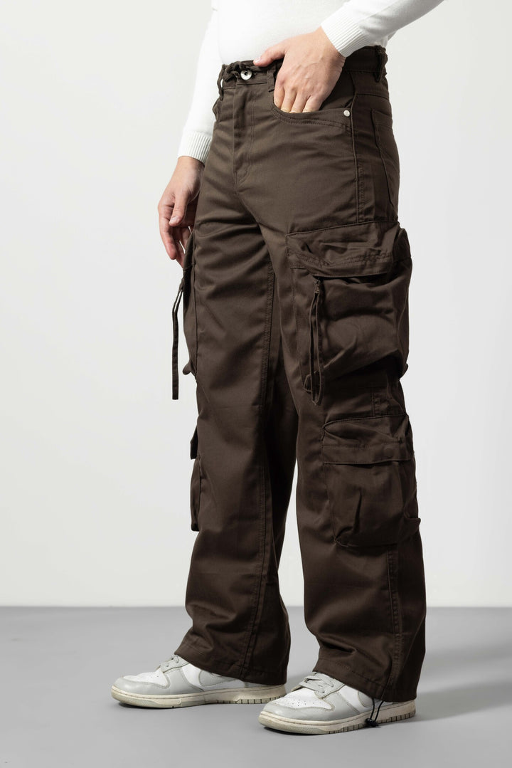 Brown Baggy Fit Cotton Cargo Pants