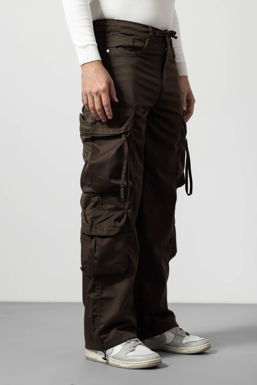 Brown Baggy Fit Cotton Cargo Pants