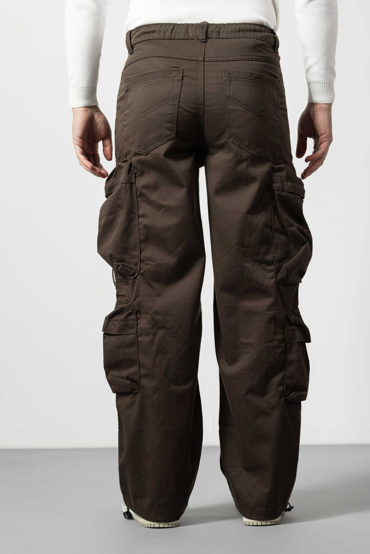 Brown Baggy Fit Cotton Cargo Pants