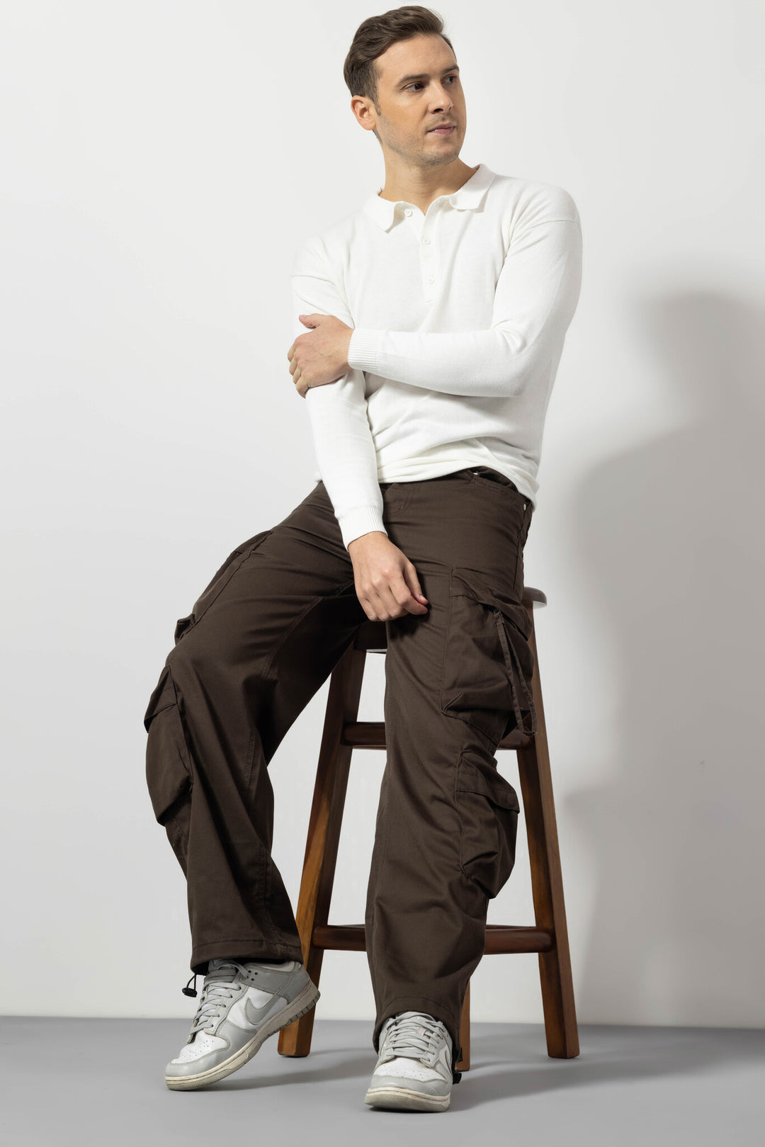 Brown Baggy Fit Cotton Cargo Pants