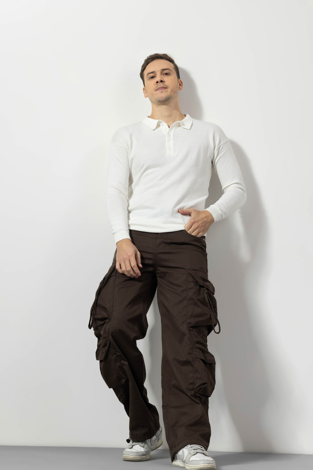 Brown Baggy Fit Cotton Cargo Pants