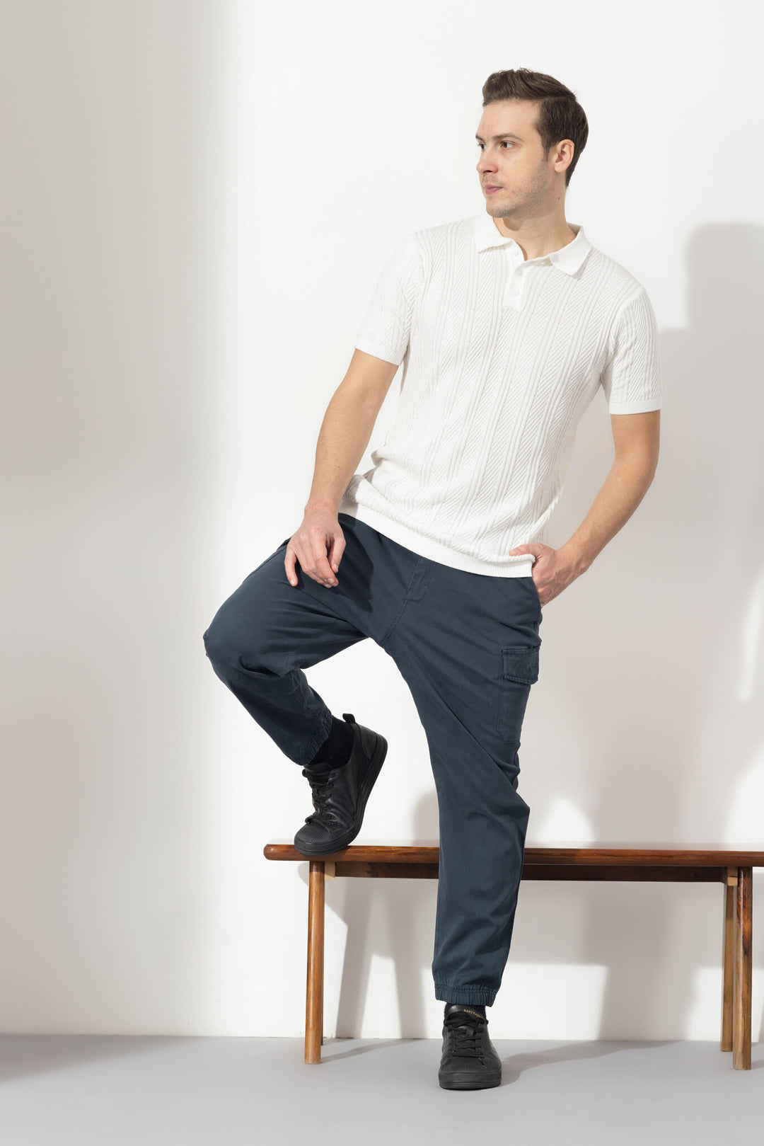 Dark Navy Ankle Cotton Cargo Pant