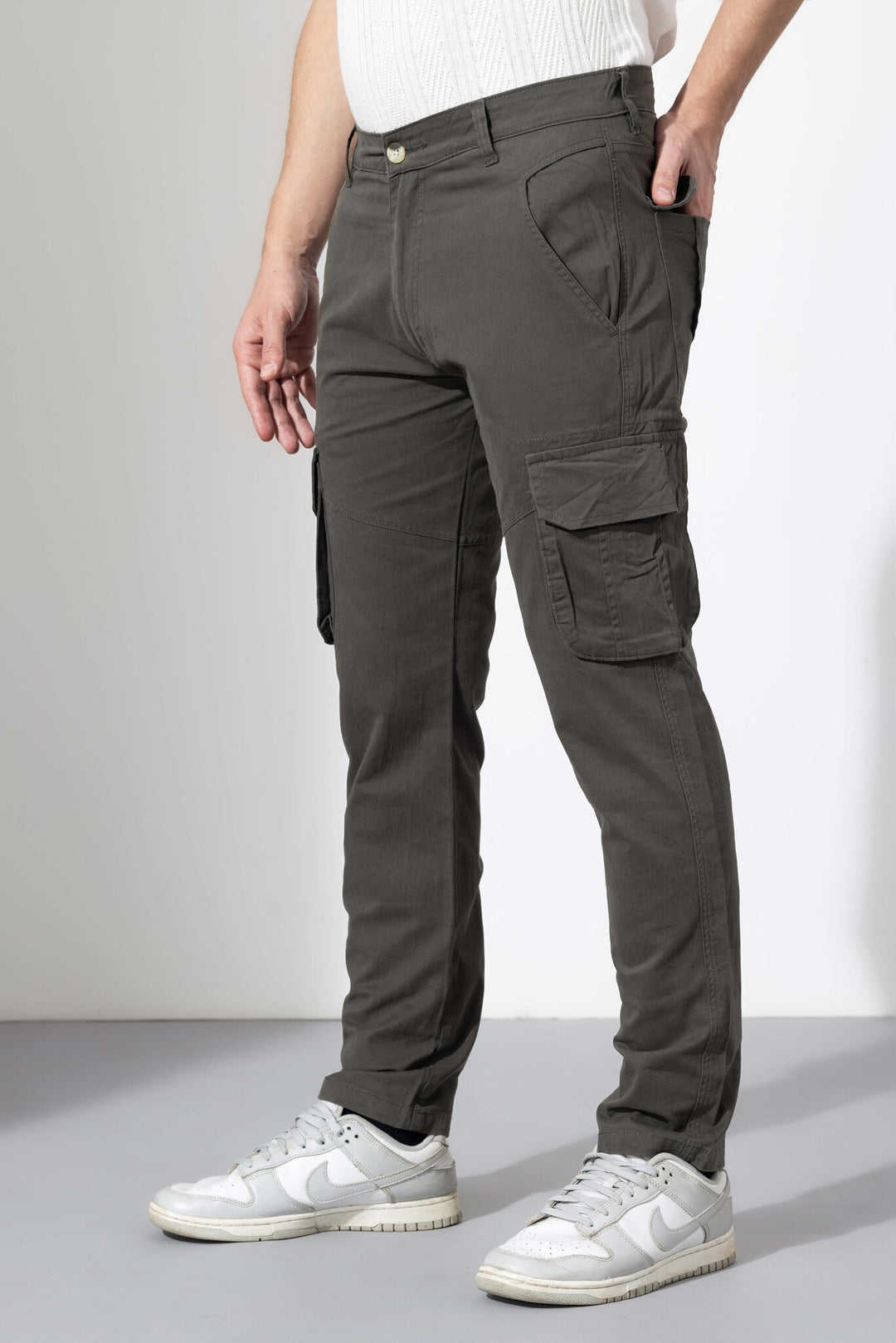 Light Green Men Cotton Full Length Cargo Pant