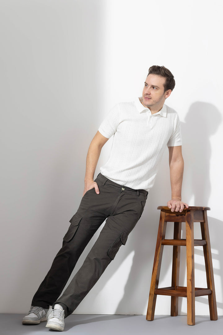 Light Green Men Cotton Full Length Cargo Pant