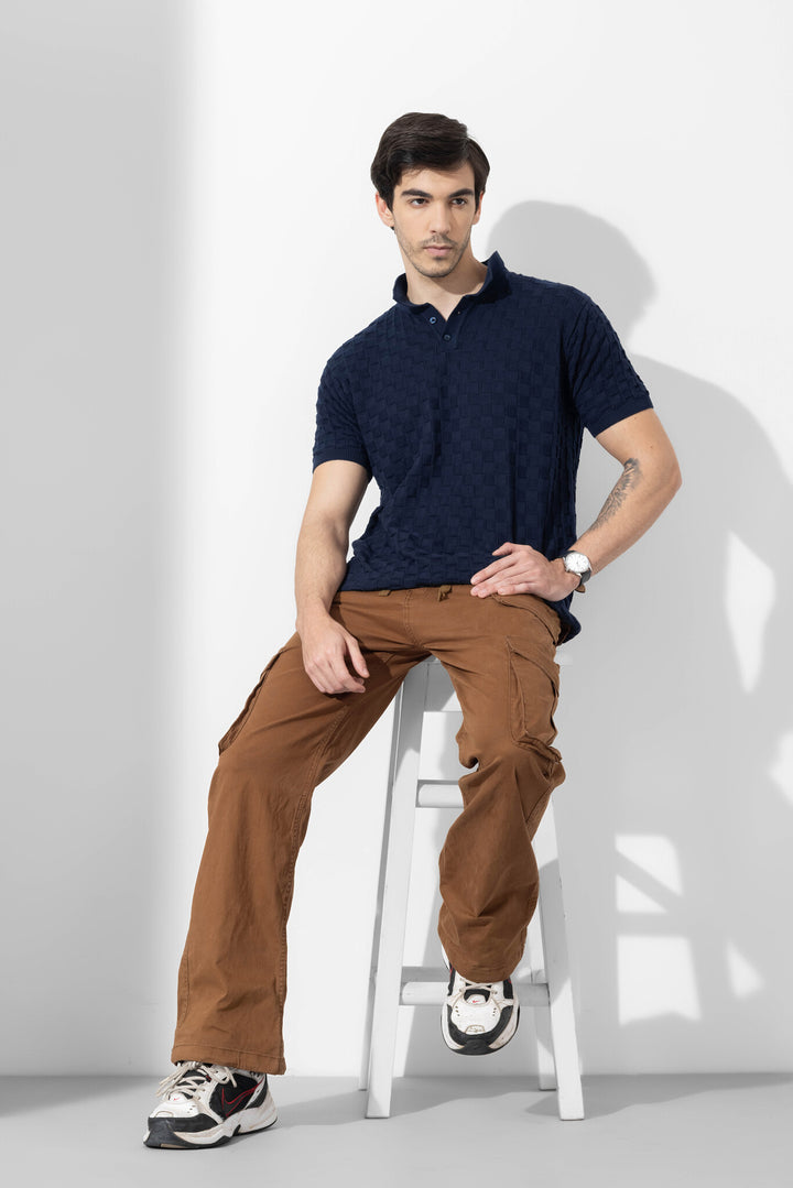 Brown Men Drawstring Cotton Cargo Pant