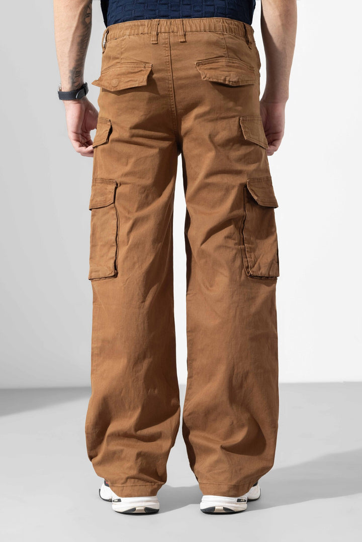 Brown Men Drawstring Cotton Cargo Pant