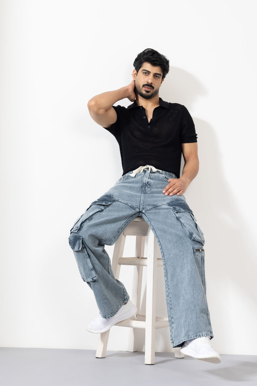 Blue Denim Cargo Pant for Men