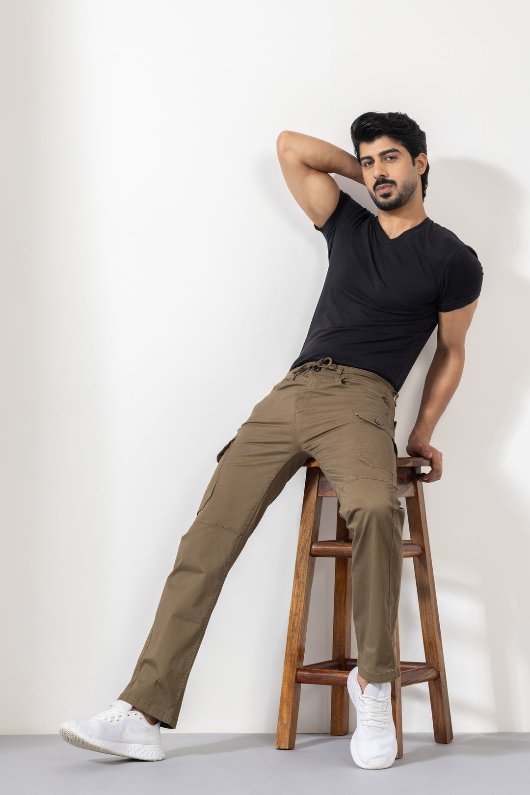 Light Cream Men Cotton Cargo Pant