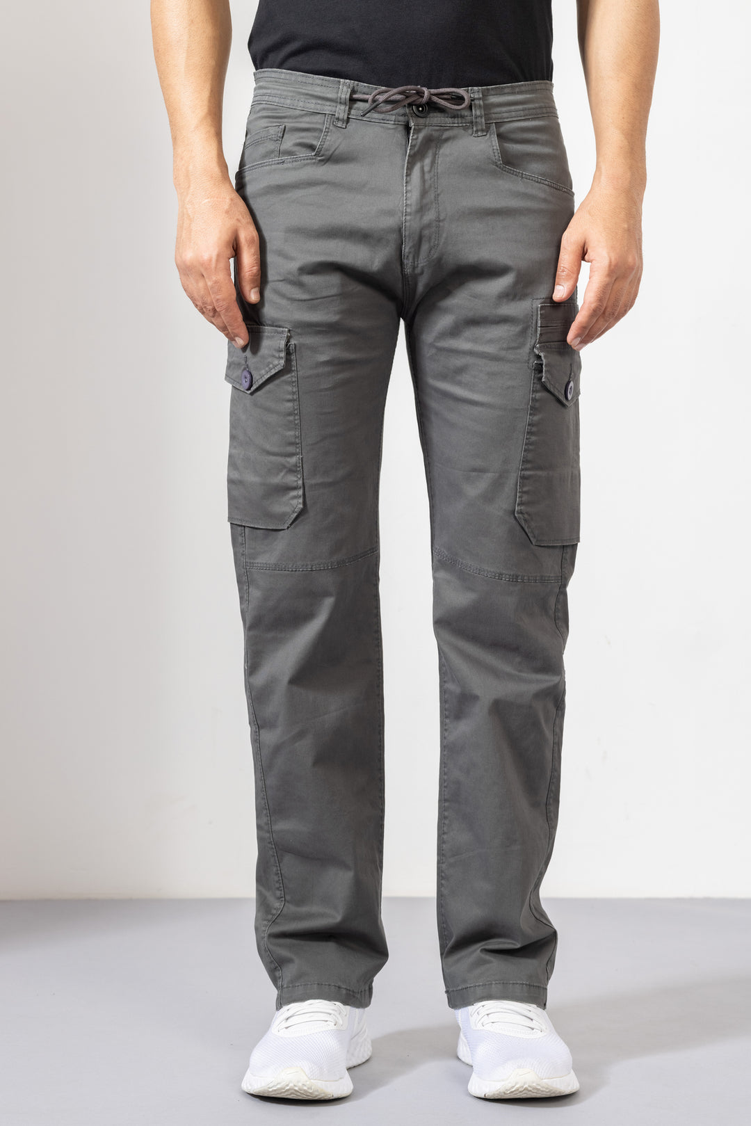 Steel Grey Men Cotton Cargo Pants with Multiple Pockets