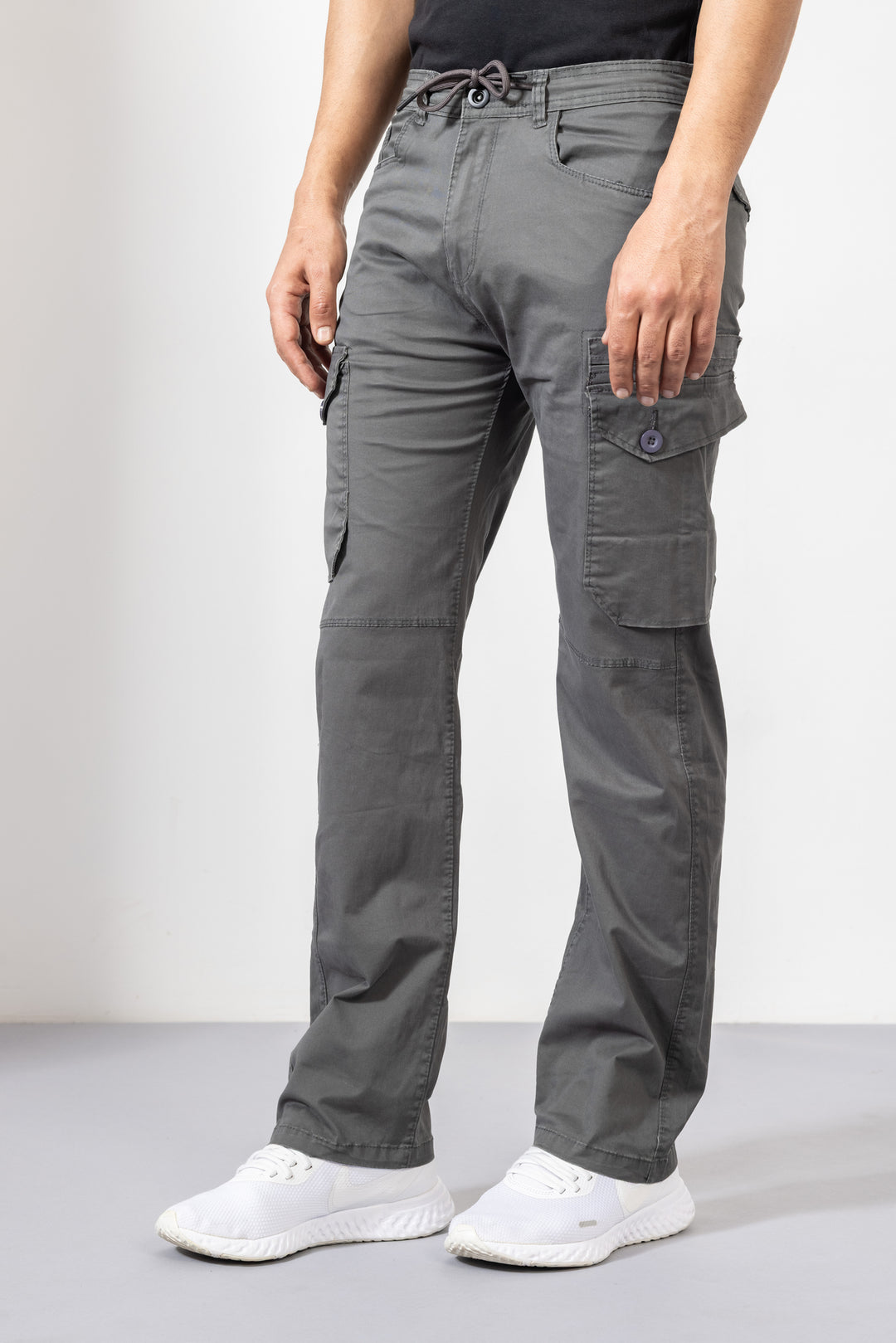 Steel Grey Men Cotton Cargo Pants with Multiple Pockets