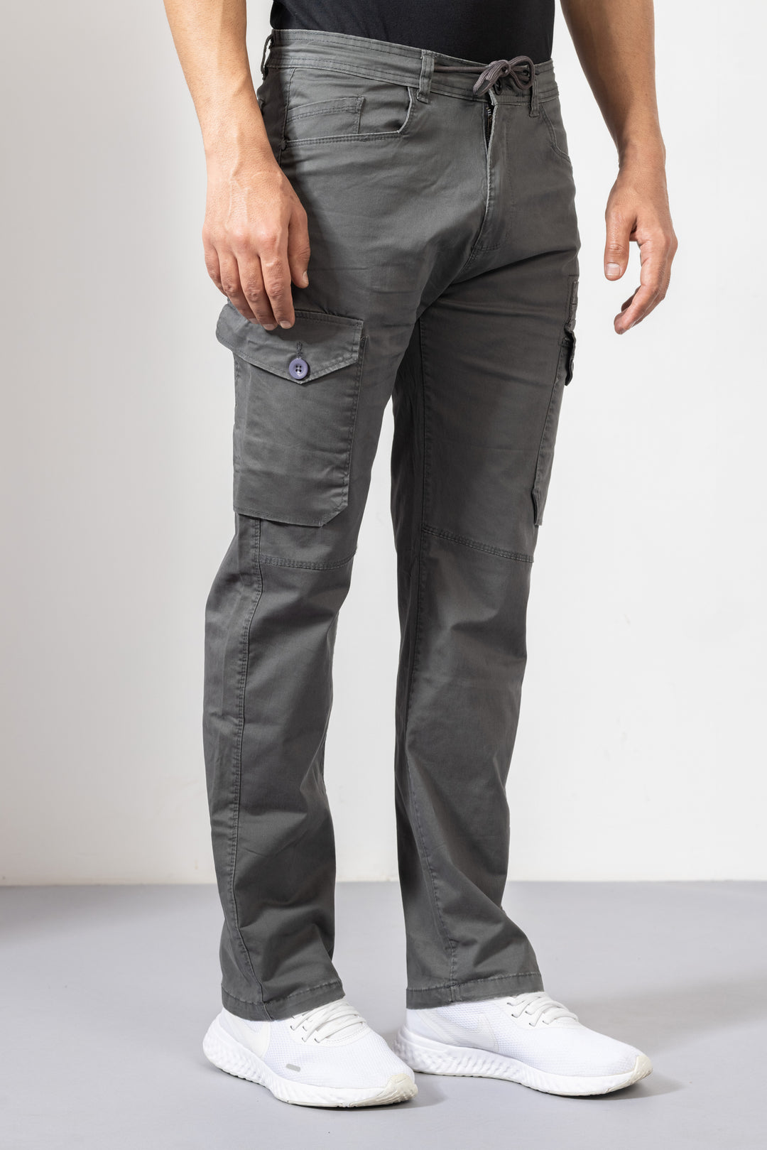 Steel Grey Men Cotton Cargo Pants with Multiple Pockets