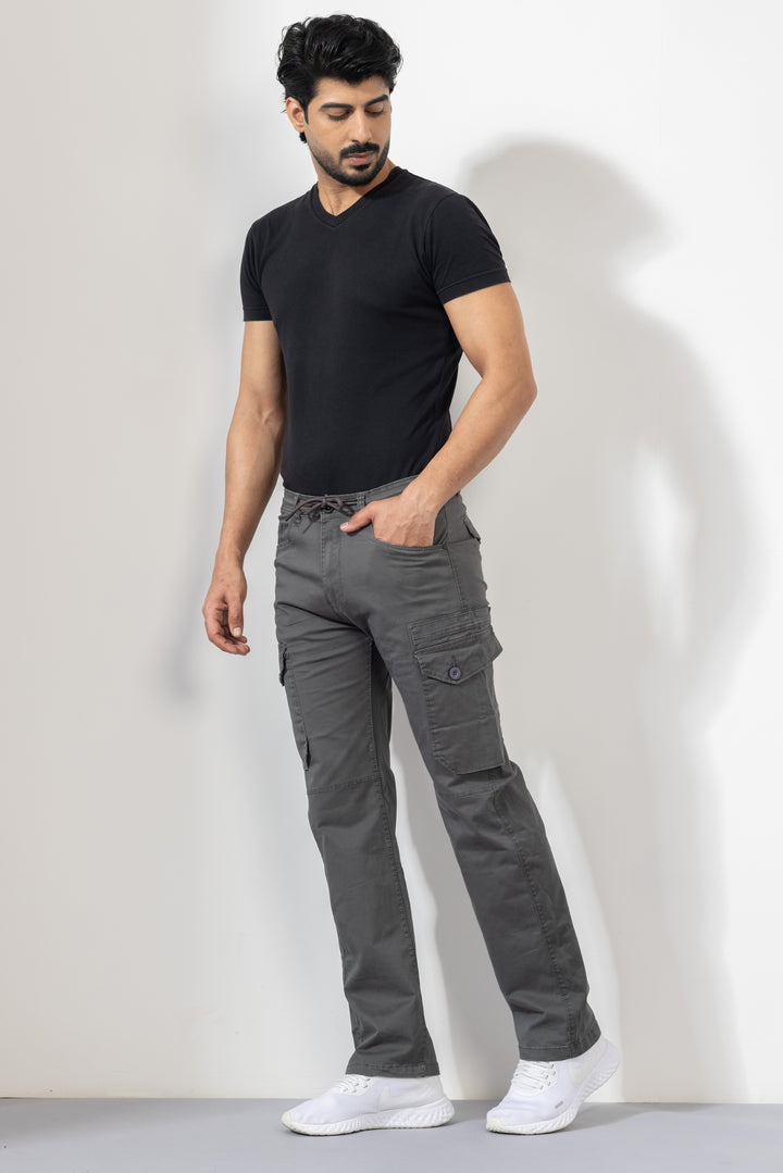Steel Grey Men Cotton Cargo Pants with Multiple Pockets