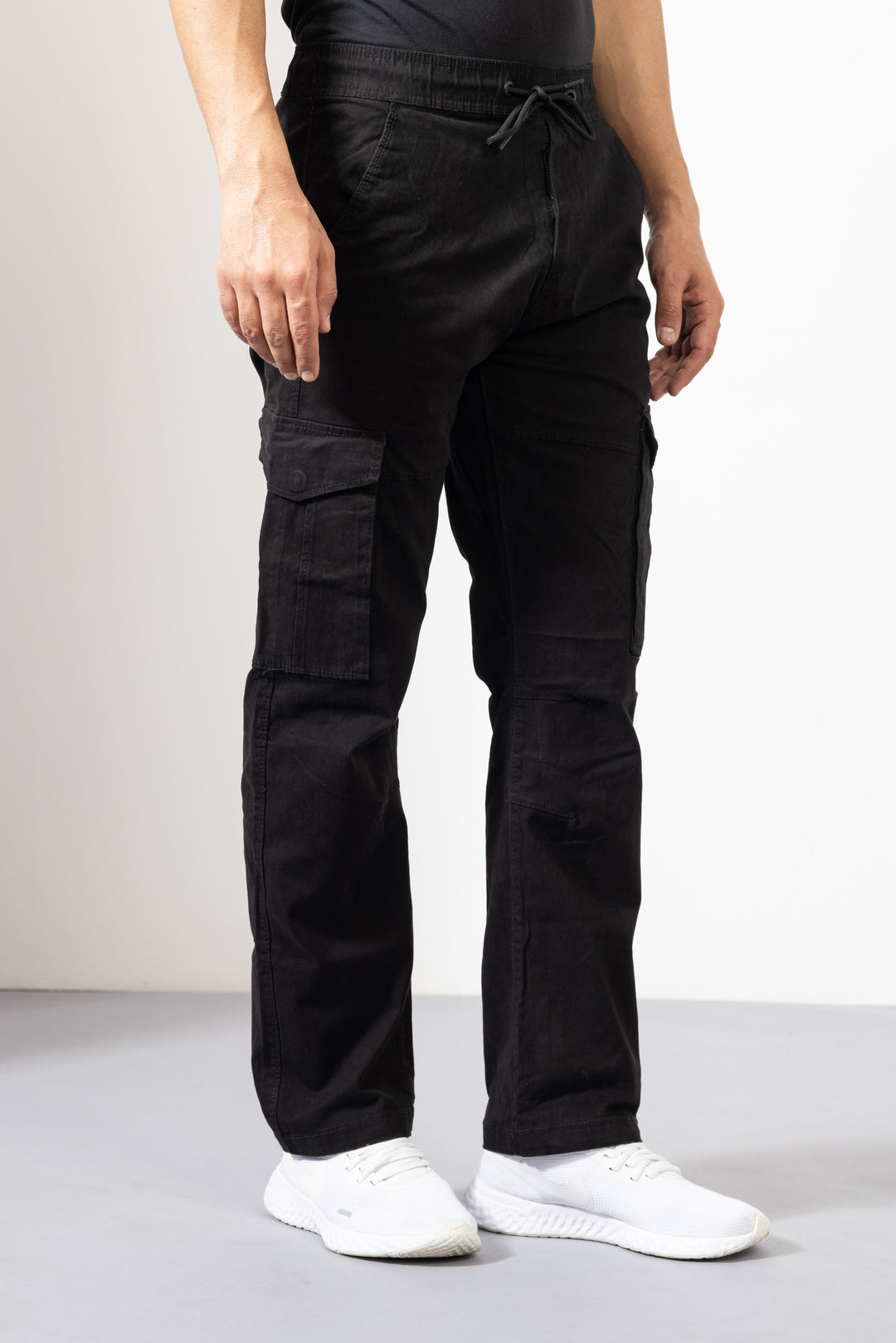 Black Men Cotton Cargo Pants with Multiple Pocket