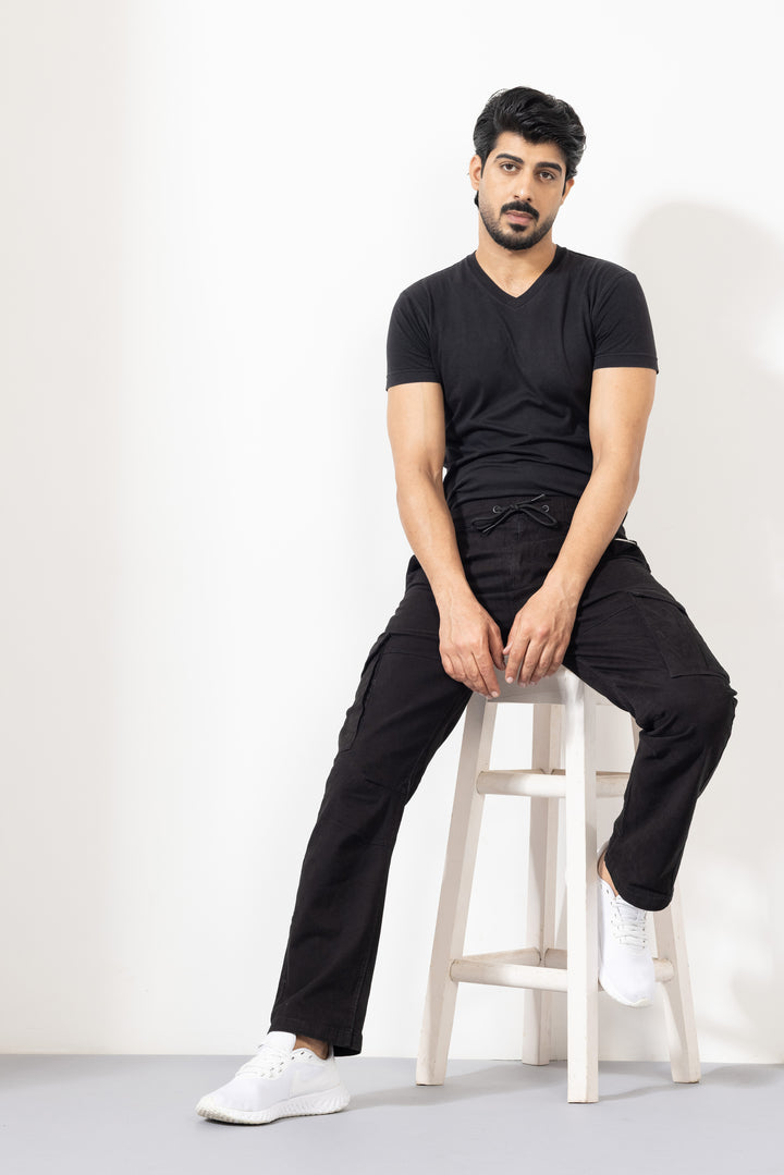 Black Men Cotton Cargo Pants with Multiple Pocket