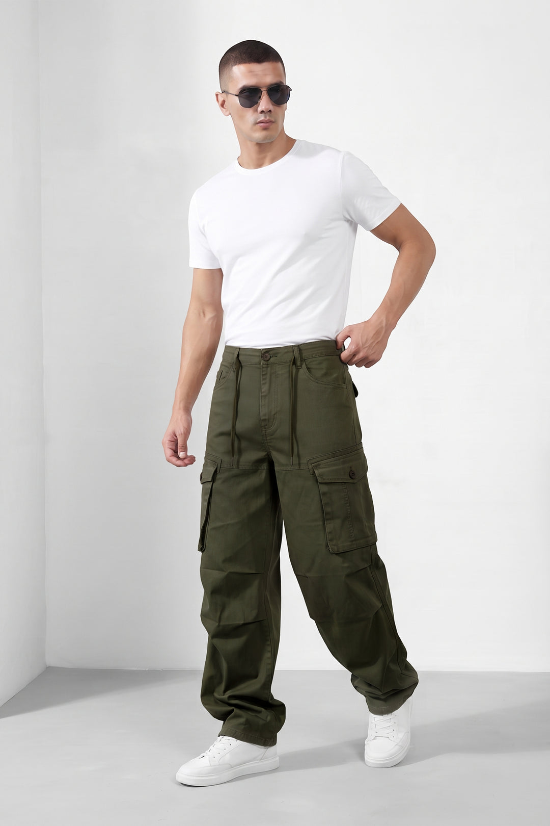 Dark Green Mens 6 Pocket Cargo Pants