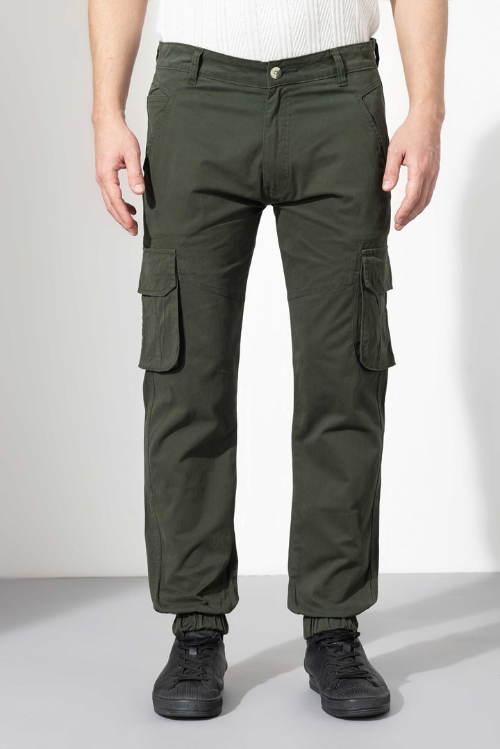 Olive Green Ribbed Cotton Cargo Pant
