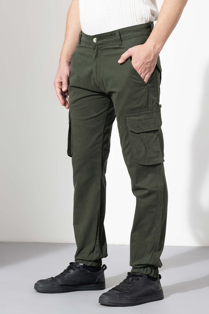 Olive Green Ribbed Cotton Cargo Pant