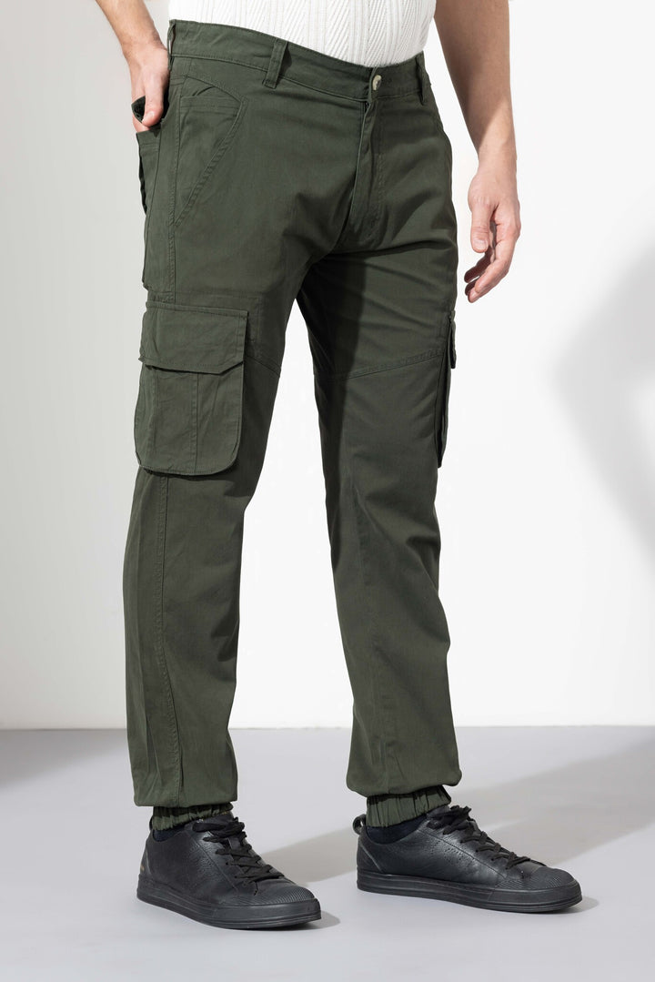 Olive Green Ribbed Cotton Cargo Pant