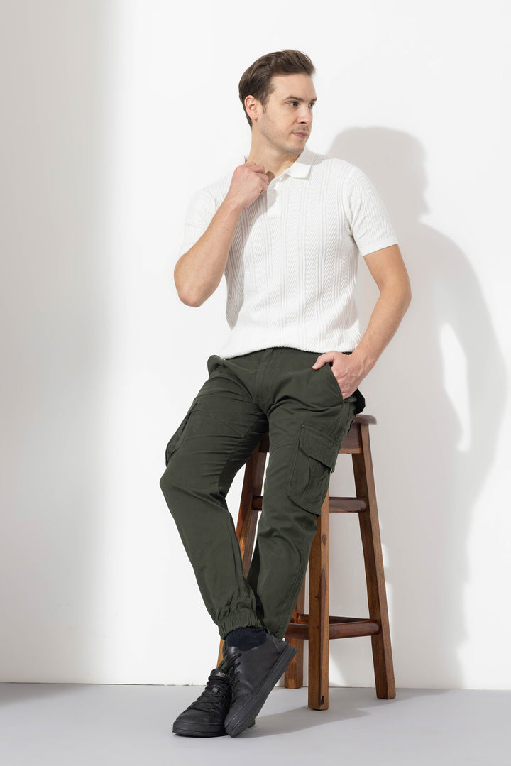 Olive Green Ribbed Cotton Cargo Pant