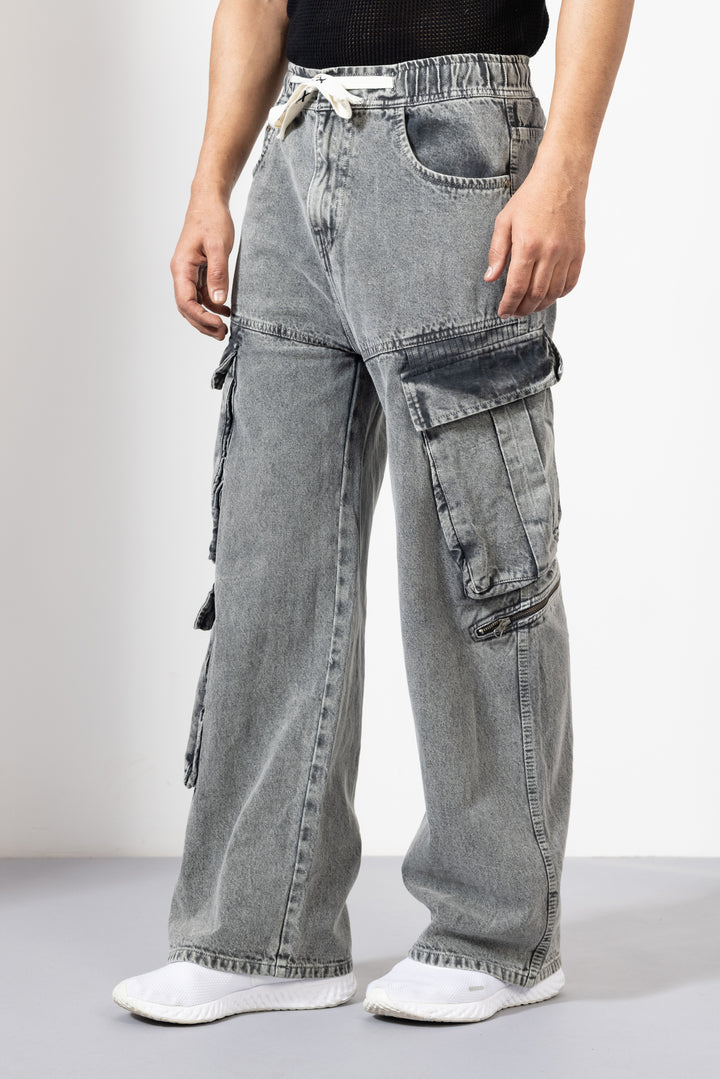 Grey Denim Cargo Pant for Men