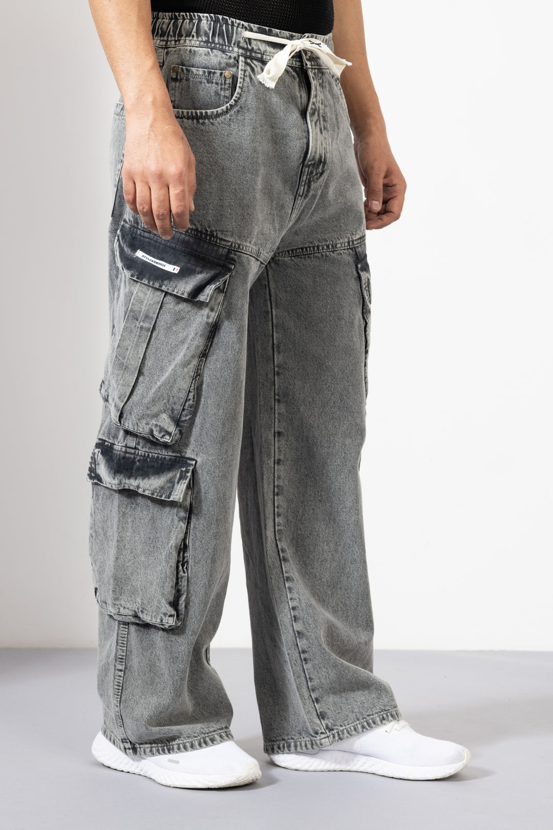 Grey Denim Cargo Pant for Men