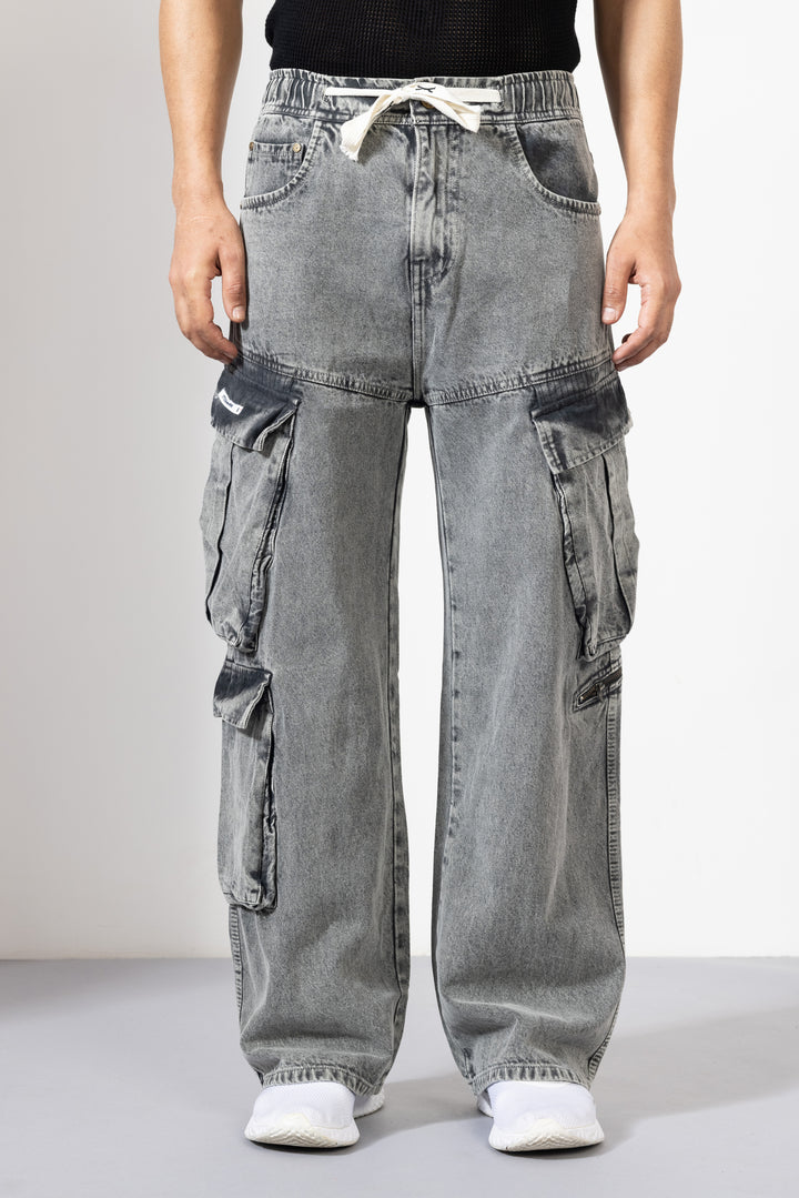 Grey Denim Cargo Pant for Men