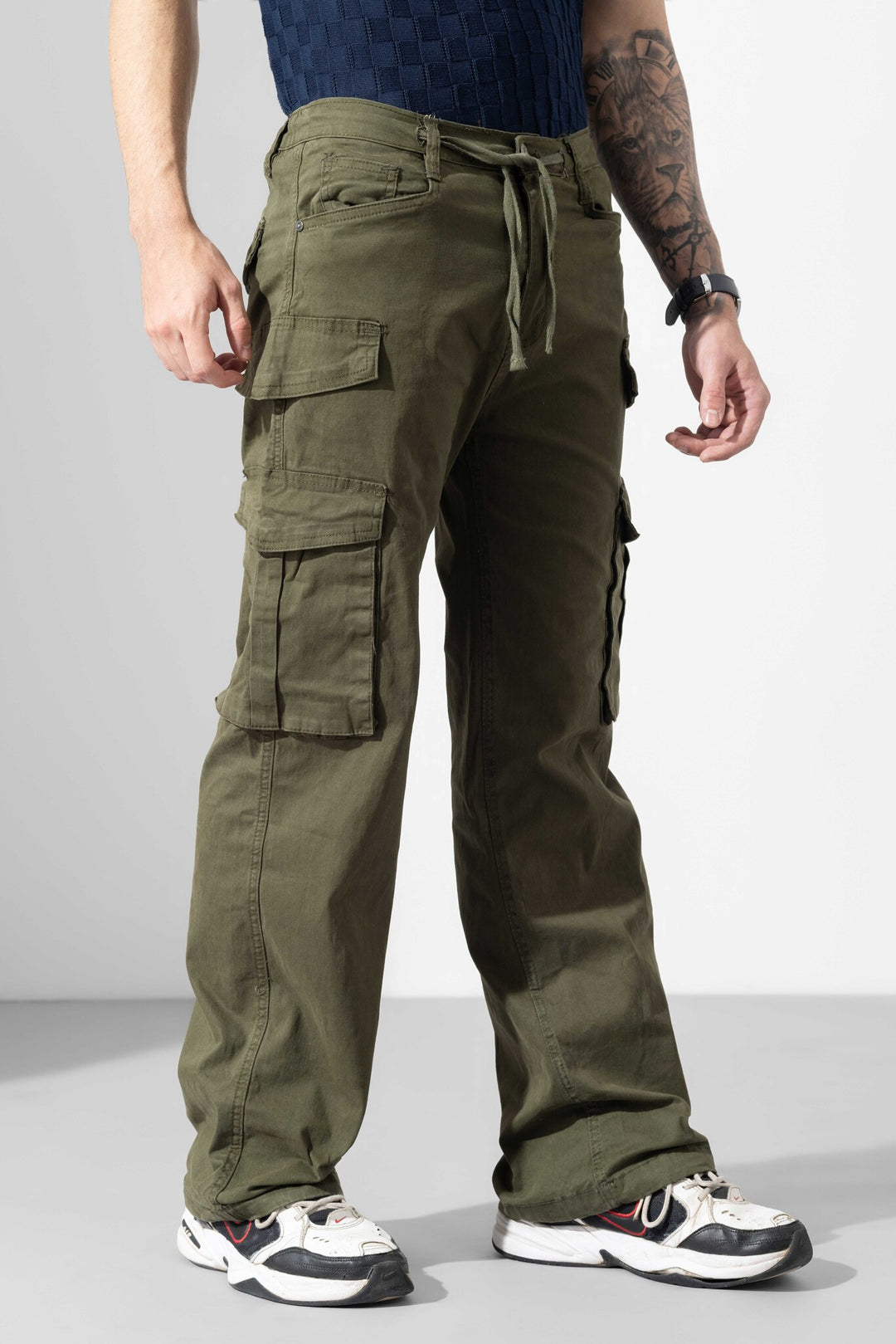 Dark Green Men Darwstring Cotton Cargo Pant