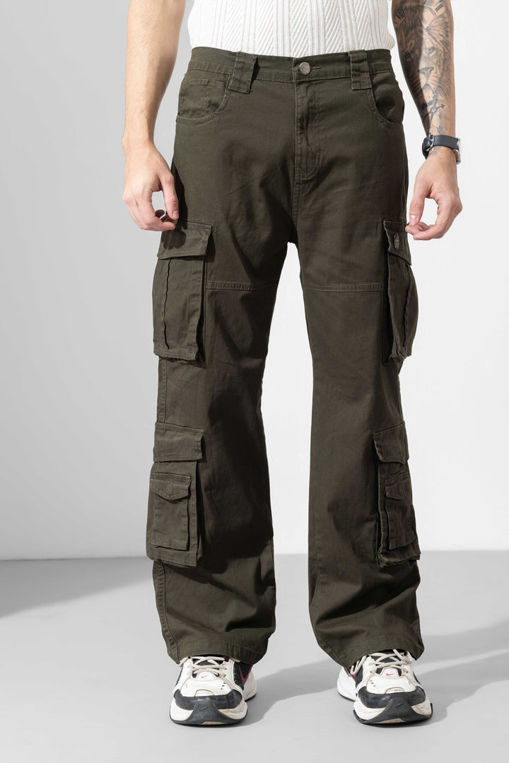 Olive Green Men Multi Pocket Solid Cargo Pant