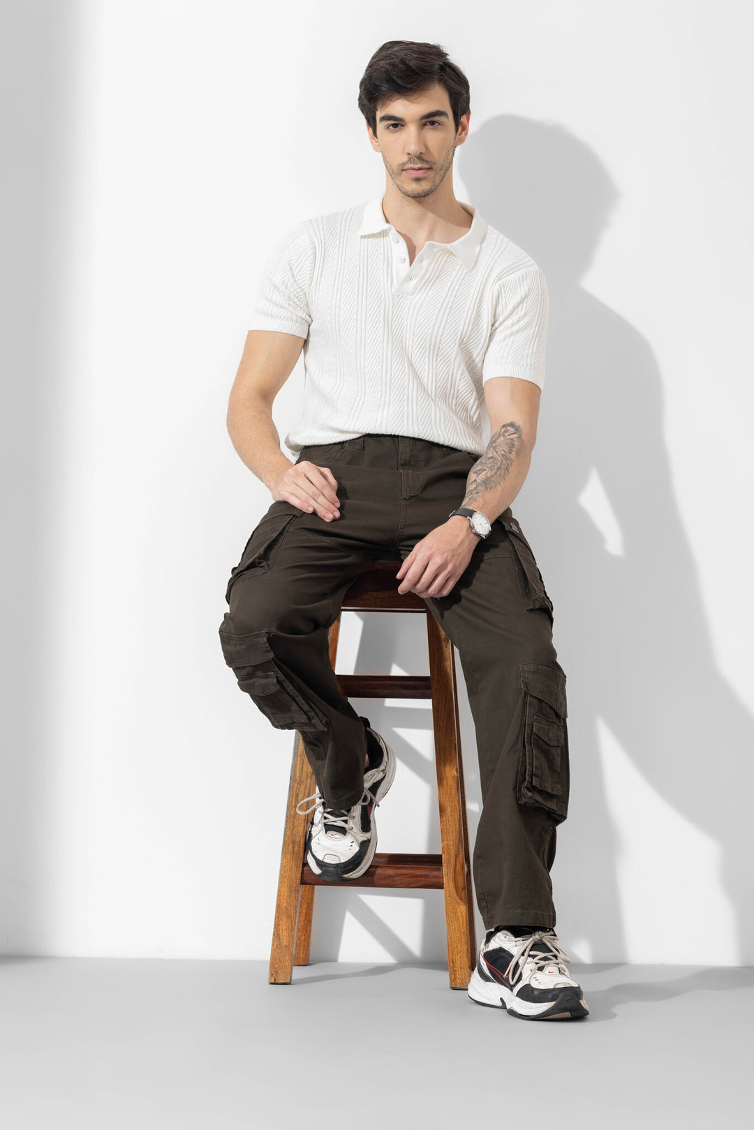 Olive Green Men Multi Pocket Solid Cargo Pant